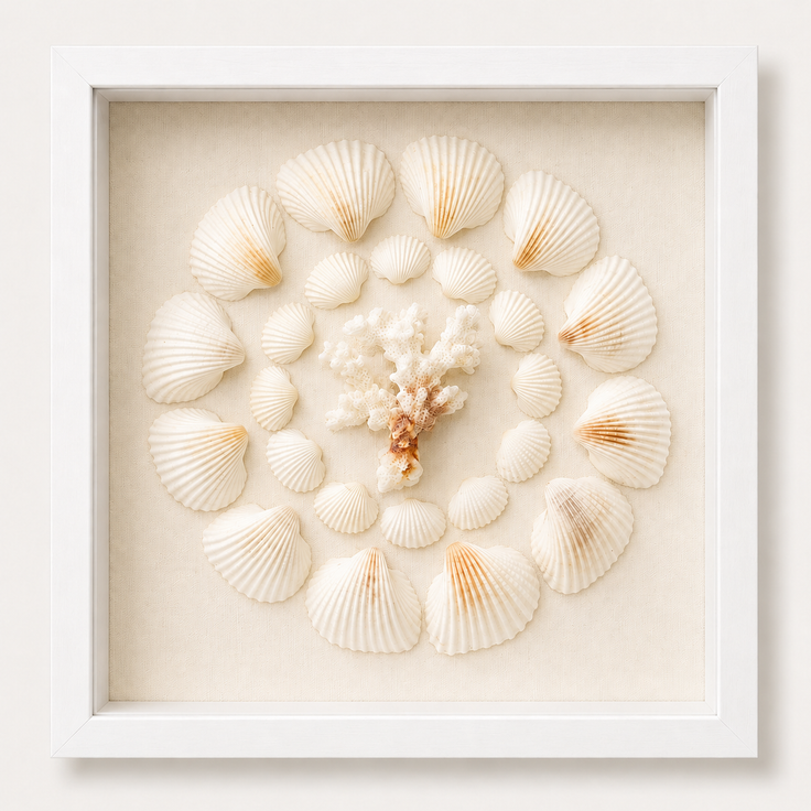 Cardium Clam & Brownstem Coral Shadow Box